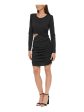 GUESS Womens Black Ruched Cut Out Zippered Lined Long Sleeve Round Neck Short Party Body Con Dress Online now