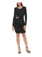 GUESS Womens Black Ruched Cut Out Zippered Lined Long Sleeve Round Neck Short Party Body Con Dress Online now