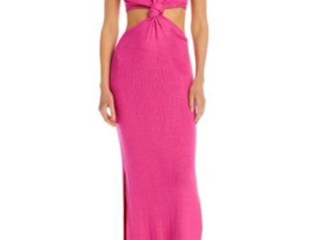 CAPITTANA Womens Pink Cut Out Ribbed Knot Detail Tie Back Slitted Sleeveless Halter Maxi Sheath Dress For Discount