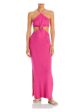 CAPITTANA Womens Pink Cut Out Ribbed Knot Detail Tie Back Slitted Sleeveless Halter Maxi Sheath Dress For Discount