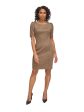 DKNY Womens Beige Zippered Faux-suede Pouf Sleeve Round Neck Above The Knee Wear To Work Sheath Dress Online Hot Sale