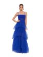 BETSY & ADAM Womens Blue Mesh Zippered Lined Corset-style Bodice Tiered Skirt Spaghetti Strap Square Neck Full-Length Prom Gown Dress Hot on Sale