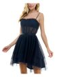 CITY STUDIO Womens Navy Zippered Lined Corset Bodice Tiered Hi-lo Hem Spaghetti Strap Sweetheart Neckline Above The Knee Party Fit + Flare Dress Online now