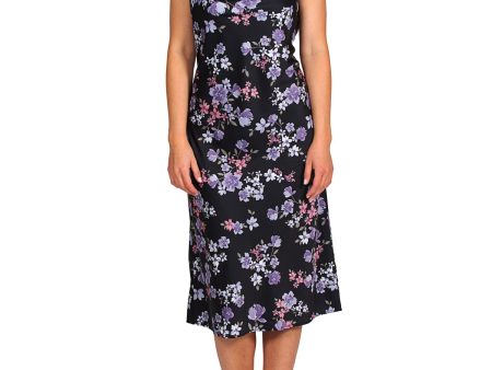 HIPPIE ROSE Womens Black Stretch Floral Spaghetti Strap Cowl Neck Below The Knee Sheath Dress Discount