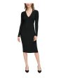 CALVIN KLEIN Womens Black Cut Out Ribbed Pullover Long Sleeve V Neck Below The Knee Party Sweater Dress Online Sale