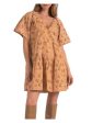 ELAN Womens Orange Printed Short Sleeve V Neck Mini Shift Dress Sale