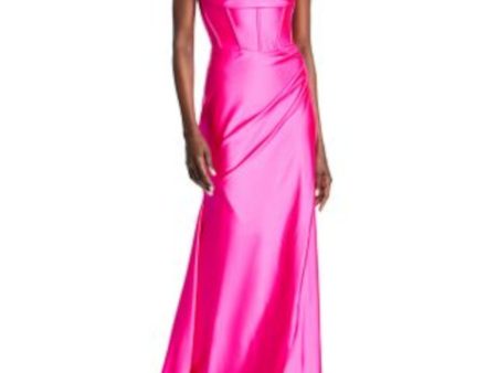 AQUA FORMAL Womens Pink Lined Drape Front Lace Up Back Corset Spaghetti Strap Sweetheart Neckline Full-Length Evening Gown Dress Sale