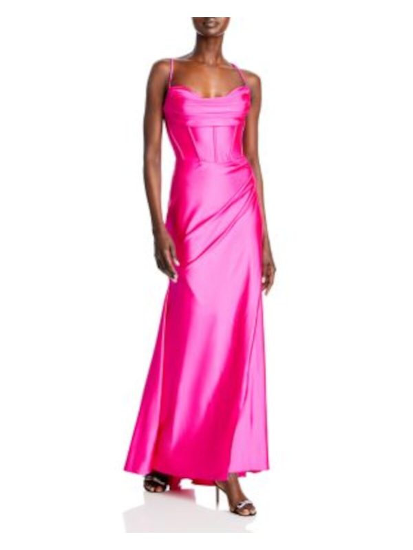 AQUA FORMAL Womens Pink Lined Drape Front Lace Up Back Corset Spaghetti Strap Sweetheart Neckline Full-Length Evening Gown Dress Sale