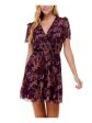 CITY STUDIO Womens Stretch Ruffled Paisley Flutter Sleeve Surplice Neckline Mini Fit + Flare Dress Fashion