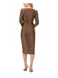 ADRIANNA PAPELL Womens Gold Pleated Zippered Draped Tulip Hem Long Sleeve Surplice Neckline Midi Evening Sheath Dress Online Sale