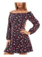 B DARLIN Womens Navy Zippered Floral Long Sleeve Off Shoulder Short Evening Fit + Flare Dress Online now