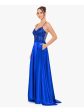 BLONDIE NITES Womens Blue Zippered Pocketed Lace-up Back Faux-wrap Skirt Spaghetti Strap V Neck Full-Length Prom Gown Dress Fashion