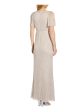 ADRIANNA PAPELL Womens Beige Glitter Zippered Center Front Tie Pleated Lined Flutter Sleeve Keyhole Full-Length Formal Gown Dress Discount