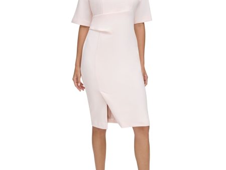 CALVIN KLEIN Womens Pink Zippered Lined Side-tuck Waist Slit Hem Dolman Sleeve Round Neck Knee Length Wear To Work Sheath Dress Discount