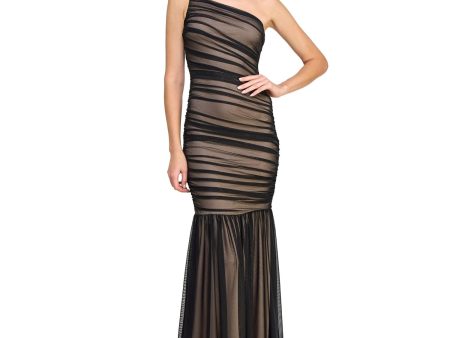 B DARLIN Womens Black Zippered Lined Ruched Sleeveless Asymmetrical Neckline Full-Length Evening Mermaid Dress Fashion