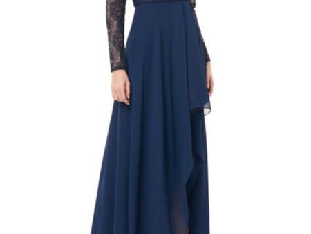 CARMEN MARC VALVO Womens Lace Long Sleeve Boat Neck Maxi Formal Dress Discount