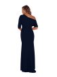 BETSY & ADAM Womens Navy Gathered Zippered Lined Elbow Sleeve Asymmetrical Neckline Full-Length Evening Gown Dress Online