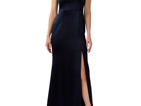 ADRIANNA PAPELL Womens Navy Zippered Slitted Tie Straps Sleeveless Scoop Neck Full-Length Party Gown Dress Supply