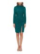 BETSY & ADAM Womens Green Ruched Zippered High-slit Lined Long Sleeve Mock Neck Above The Knee Party Sheath Dress Cheap