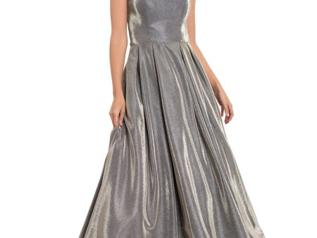 BETSY & ADAM Womens Silver Pocketed Zippered Tulle Pleated Boning Hi Lo Hem Sleeveless Strapless Full-Length Formal Gown Dress Discount