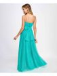 CITY STUDIO Womens Green Pleated Zippered Tie-belt Rhinestone Straps Lined Spaghetti Strap Scoop Neck Full-Length Prom Gown Dress Discount