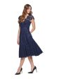 ELIZA J Womens Navy Zippered Scalloped Eyelash Trim Padded Cups Lined Cap Sleeve V Neck Below The Knee Fit + Flare Dress on Sale