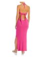 CAPITTANA Womens Pink Cut Out Ribbed Knot Detail Tie Back Slitted Sleeveless Halter Maxi Sheath Dress For Discount