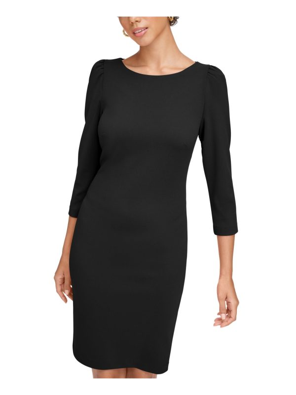 CALVIN KLEIN Womens Black Zippered 3 4 Sleeve Boat Neck Above The Knee Wear To Work Sheath Dress Discount