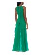 BETSY & ADAM Womens Green Zippered Ruffled Tie Back Front Slit Lined Sleeveless Halter Full-Length Formal Gown Dress Sale