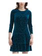 DKNY Womens Green Stretch Zippered Tiered Ruffled Hem Printed 3 4 Sleeve Crew Neck Short Evening Fit + Flare Dress Fashion