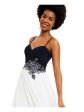 BLONDIE NITES Womens Ivory Embellished Zippered Spaghetti Strap V Neck Full-Length Prom Fit + Flare Dress Supply