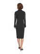 DKNY Womens Black Zippered Ruched Faux-button Front Slit Hem Lined Long Sleeve Point Collar Below The Knee Wear To Work Shirt Dress For Discount