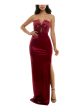 EMERALD SUNDAE Womens Maroon Cut Out Zippered V-notch Neck Bow Detail Slitted Sleeveless Full-Length Formal Gown Dress Supply