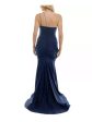 B DARLIN Womens Navy Zippered Ruched Padded Lined Fitted Spaghetti Strap Asymmetrical Neckline Full-Length Prom Gown Dress Sale