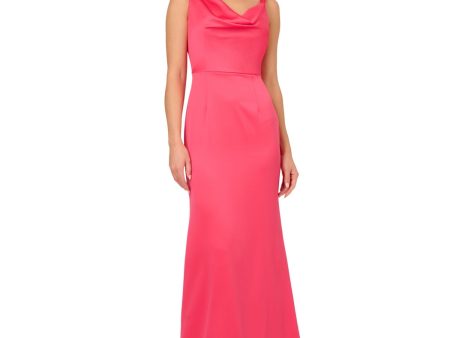 ADRIANNA PAPELL Womens Pink Zippered Lined Draped Front Strappy Back Sleeveless Asymmetrical Neckline Full-Length Formal Mermaid Dress Supply