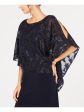 CONNECTED APPAREL Womens Navy 3 4 Sleeve Jewel Neck Short Cocktail Sheath Dress on Sale