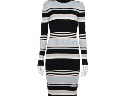 ALMOST FAMOUS Womens Black Stretch Ribbed Fitted Unlined Pullover Styling Striped Long Sleeve Turtle Neck Midi Wear To Work Body Con Dress Online now