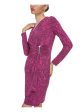 CALVIN KLEIN Womens Purple Stretch Zippered Unlined Metallic Hardware Gathered Printed Long Sleeve Surplice Neckline Above The Knee Party Faux Wrap Dress Online Hot Sale