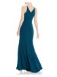 AQUA DRESSES Womens Teal V Neck Full-Length Evening Mermaid Dress Sale