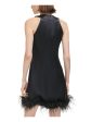 ELIZA J Womens Black Pleated Zippered Twisted Halter Neck Feather Trim Sleeveless Short Party Shift Dress Discount