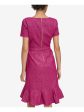 CALVIN KLEIN Womens Pink Zippered Lined Ruffled Tulip Hem Tie Belt Short Sleeve Jewel Neck Knee Length Wear To Work Sheath Dress on Sale