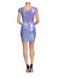 DRESS THE POPULATION Womens Purple Sequined Zippered Lined Short Sleeve V Neck Above The Knee Party Sheath Dress Hot on Sale