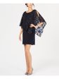 CONNECTED APPAREL Womens Navy 3 4 Sleeve Jewel Neck Short Cocktail Sheath Dress on Sale