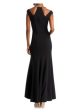 AQUA FORMAL Womens Black Embellished Cut Out Zippered Lined Cap Sleeve Scoop Neck Full-Length Evening Hi-Lo Dress Sale