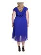 DKNY Womens Blue Zippered Ruffled Sheer Lined Tie Belt Darted Cap Sleeve V Neck Below The Knee Fit + Flare Dress Fashion