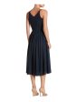 DRESS THE POPULATION Womens Navy Zippered Fringed Lace Hem Lined V Back Sleeveless V Neck Midi Party Fit + Flare Dress Sale