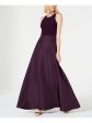 ADRIANNA PAPELL Womens Purple Sleeveless Jewel Neck Full-Length Evening Fit + Flare Dress For Cheap