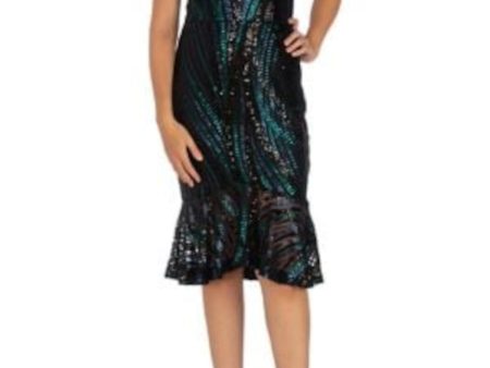 GUESS Womens Sequined Sleeveless V Neck Below The Knee Cocktail Mermaid Dress Online