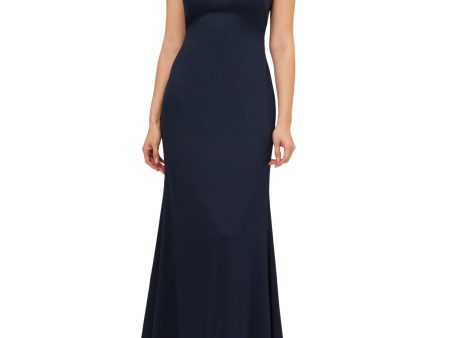 ADRIANNA PAPELL Womens Navy Zippered Lined Cowl Back Lace Trim Sleeveless V Neck Full-Length Evening Gown Dress Supply