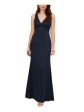 ADRIANNA PAPELL Womens Navy Zippered Lined Cowl Back Lace Trim Sleeveless V Neck Full-Length Evening Gown Dress Supply